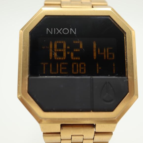 Nixon Re Run Gold Tone Stainless Steel 38mm Digital Watch Chrono w New Battery - Picture 6 of 15